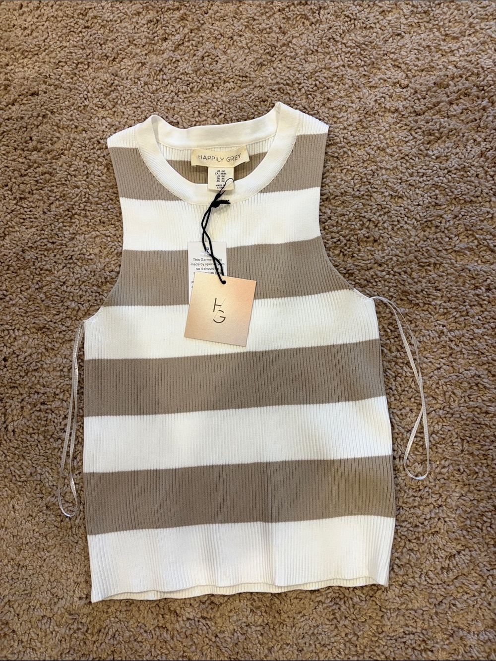 Happily Grey Sleeveless Stripe Knit Tank - White & Taupe